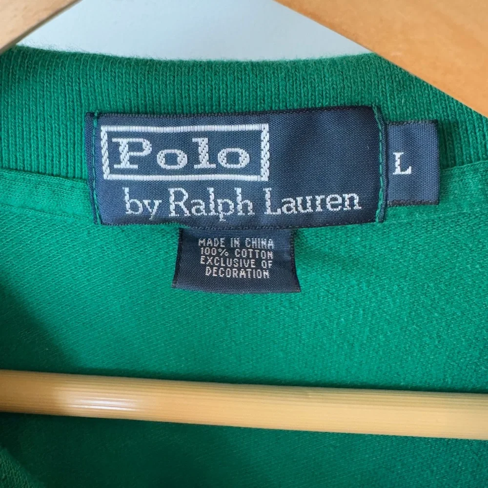 POLO Ralph Lauren Emerald Green Cotton Polo with Orange Embroidered Logo Large